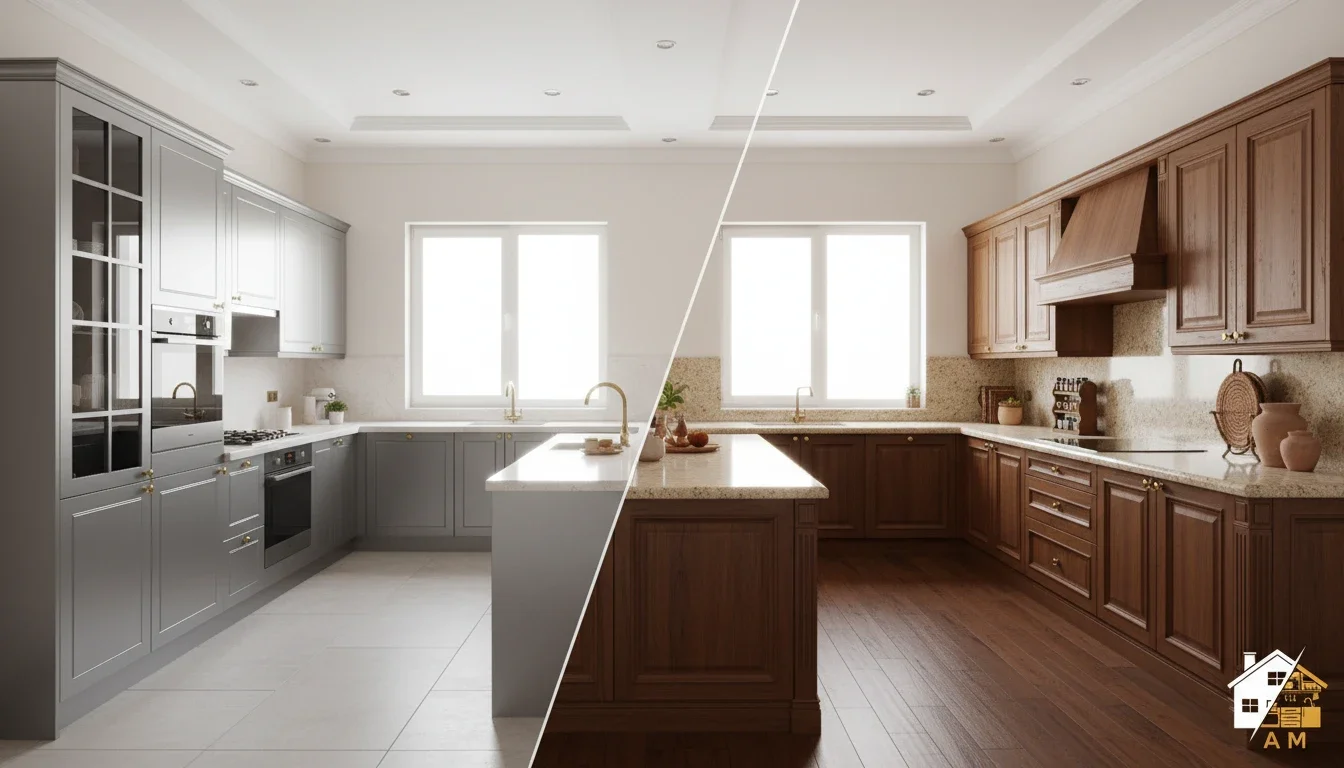 مقارنة مطابخ الألمنيوم والخشب لمناخ الجنوب السعودي — الماسة الألمانية