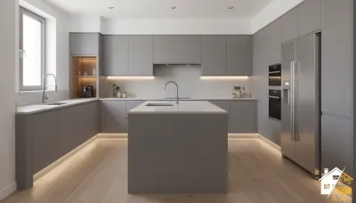 مطبخ أوبن سبيس مودرن مفتوح بتصميم واسع ومناسب للمساحات الحديثة